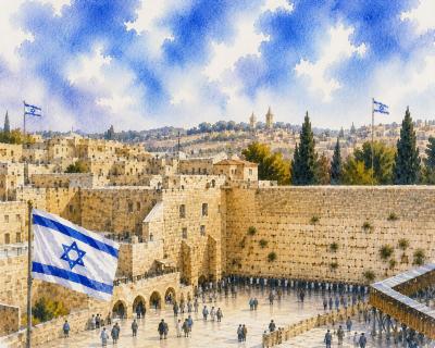 רחבת הכול המערבי עם דגל ישראל